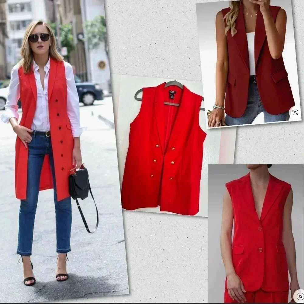 SOHO Apparel Women's Red Vest With Gold Accent Buttons - Size S